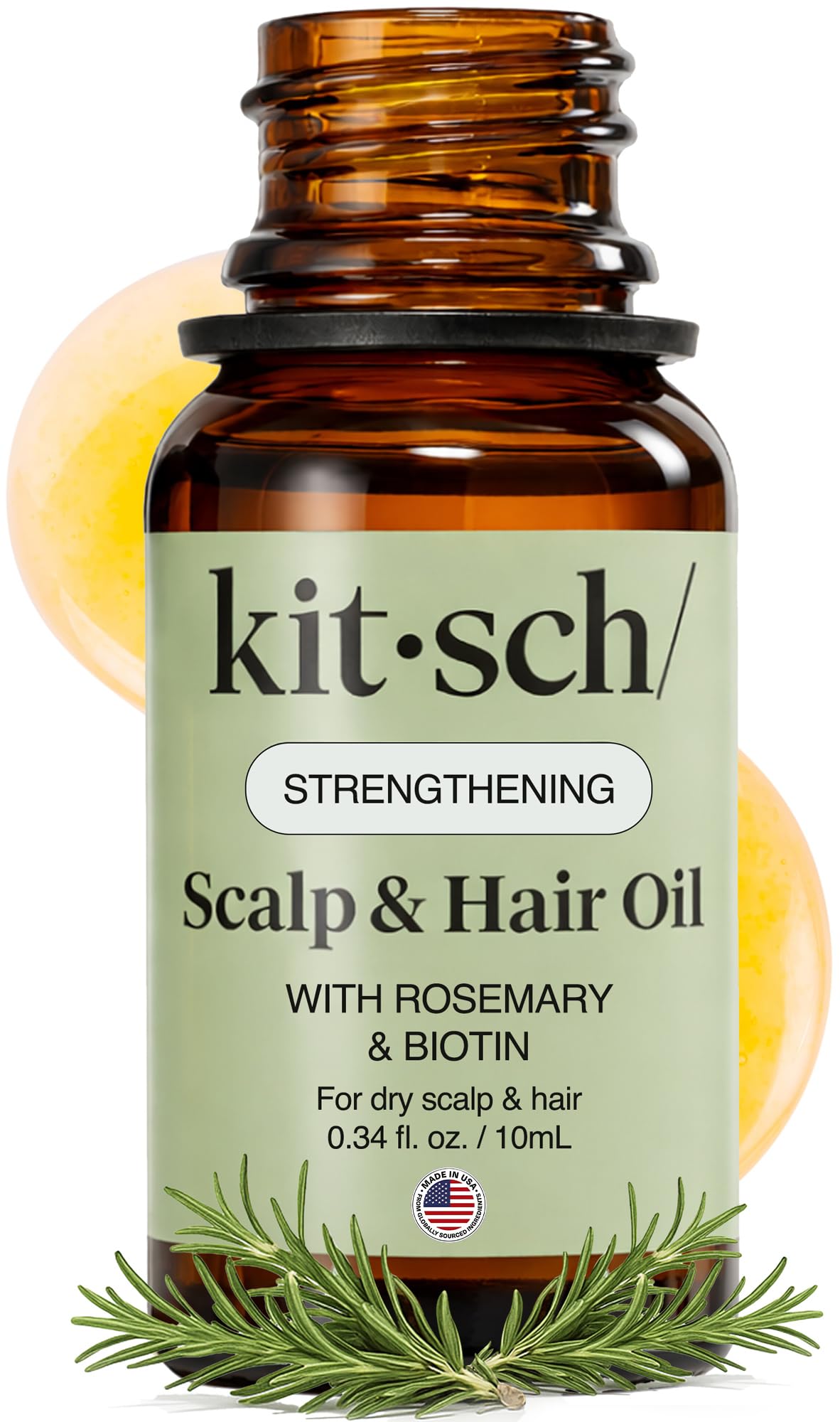 Kitsch bottle front view showing compact rosemary oil and travel size benefits