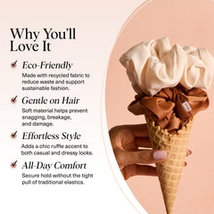 Kitsch scrunchies worn on wrist as accessory offering convenience and on-the-go styling
