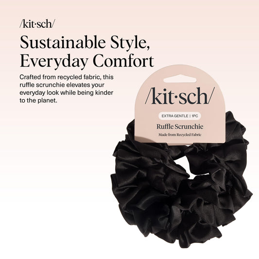 Kitsch close-up showing recycled satin texture, soft surface protects hair
