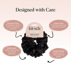 Kitsch detail of scrunchie securing ponytail, reduces creasing and tugging