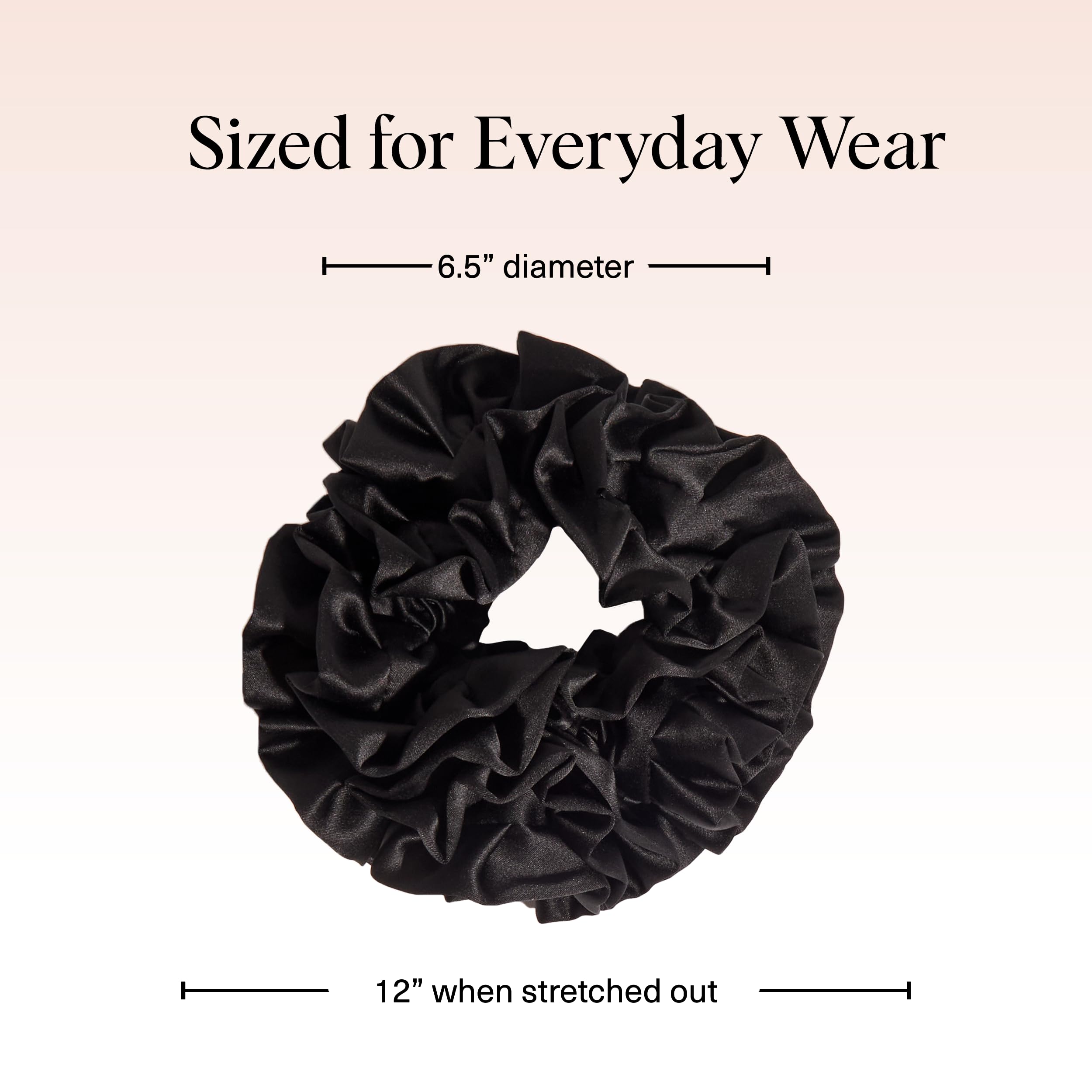 Kitsch scrunchie beside ruler for scale, shows compact yet voluminous size