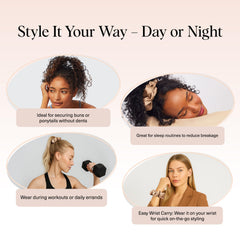 Kitsch scrunchie holding a ponytail with a gentle non-denting hold benefit