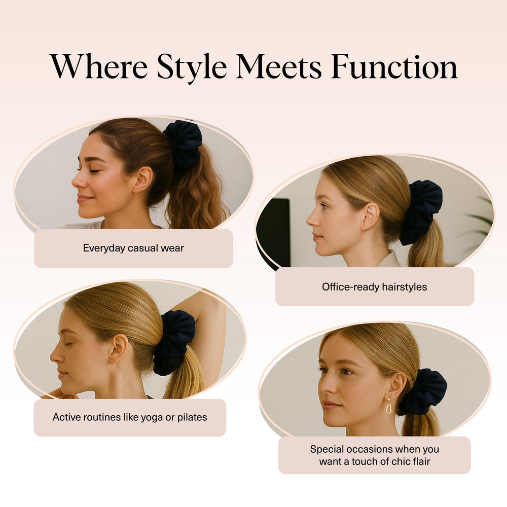Kitsch satin scrunchie inner elastic detail demonstrating gentle stretch