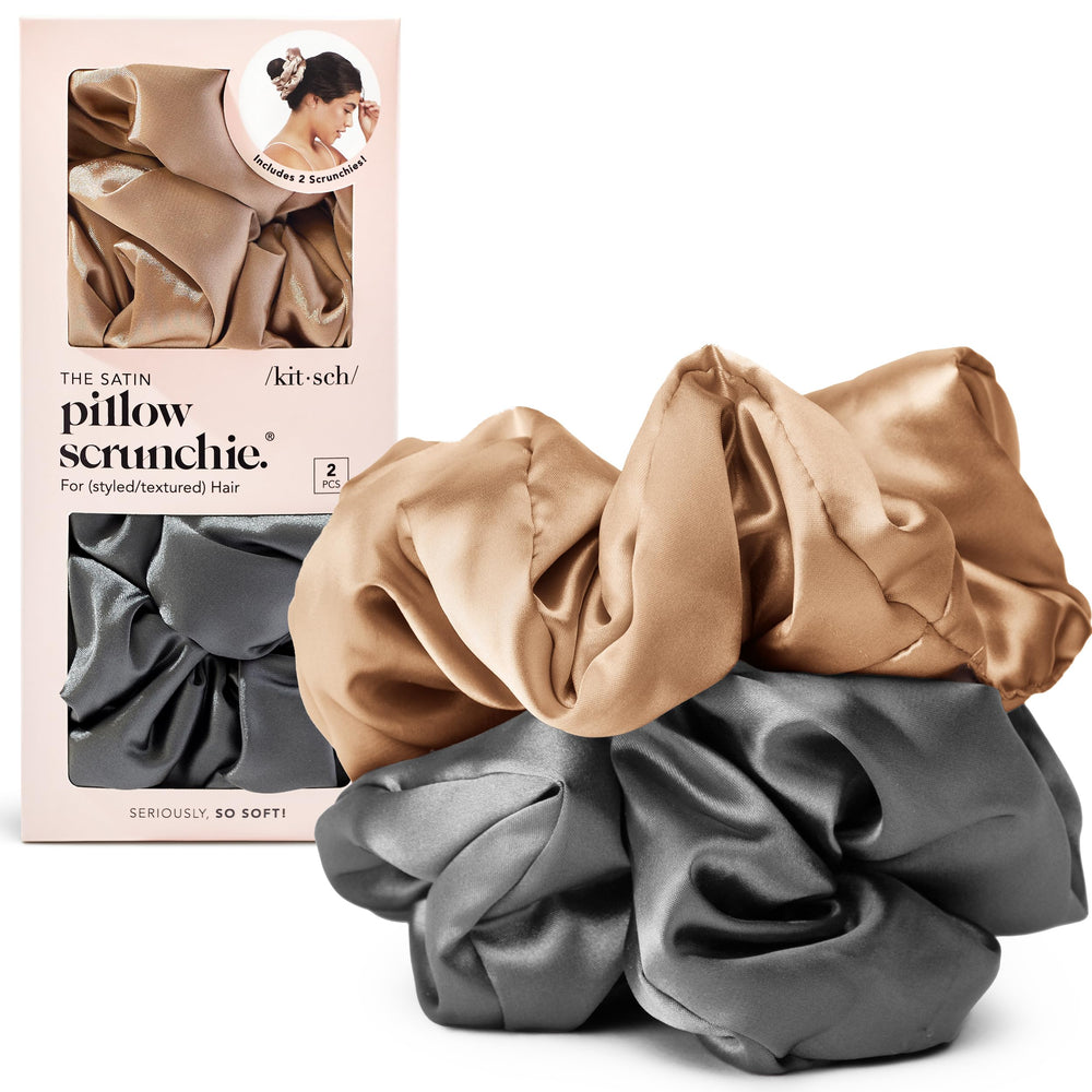 Kitsch scrunchies front packaging showing charcoal and gold colors and convenience