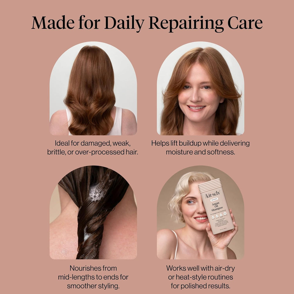 Kitsch before and after hair strands showing reduced breakage and shine