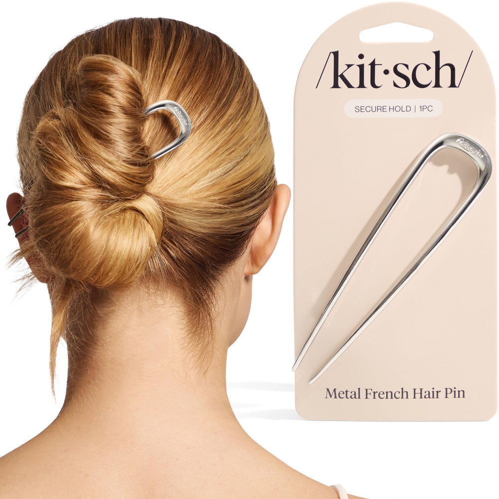 Kitsch silver hair pin front view showing sleek design and everyday elegance