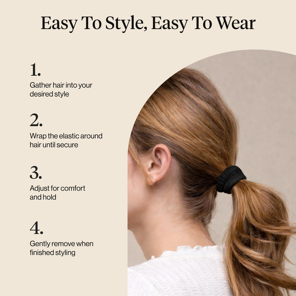 Kitsch hair tie beside coin showing compact size and easy portability