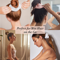 Kitsch scrunchie held in hand to show compact size and portability