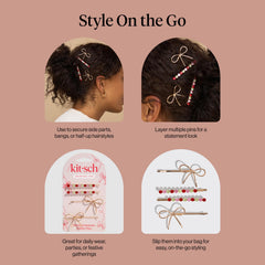 Kitsch bobby pins beside coin to show compact size and portability