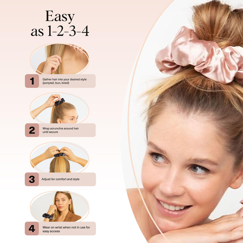 Kitsch scrunchie size comparison in hand demonstrating versatile fit for hair