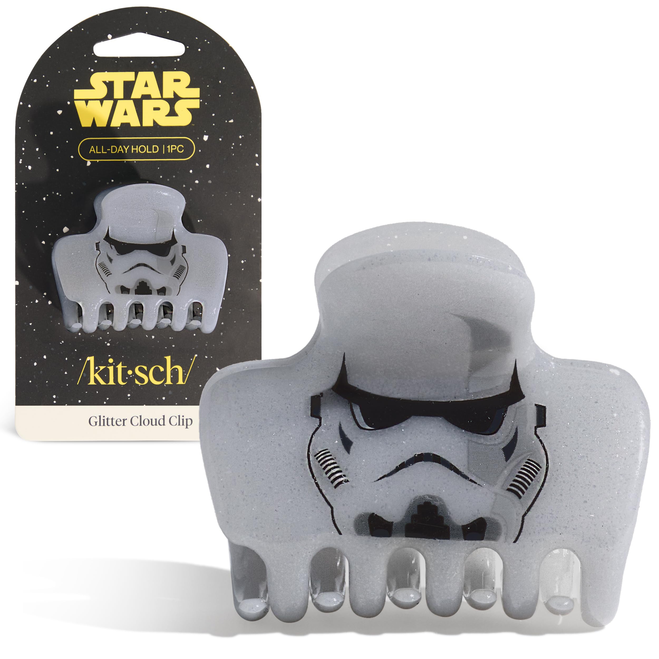 Kitsch Stormtrooper front packaging showing glitter clip and branding benefit: stylish fandom
