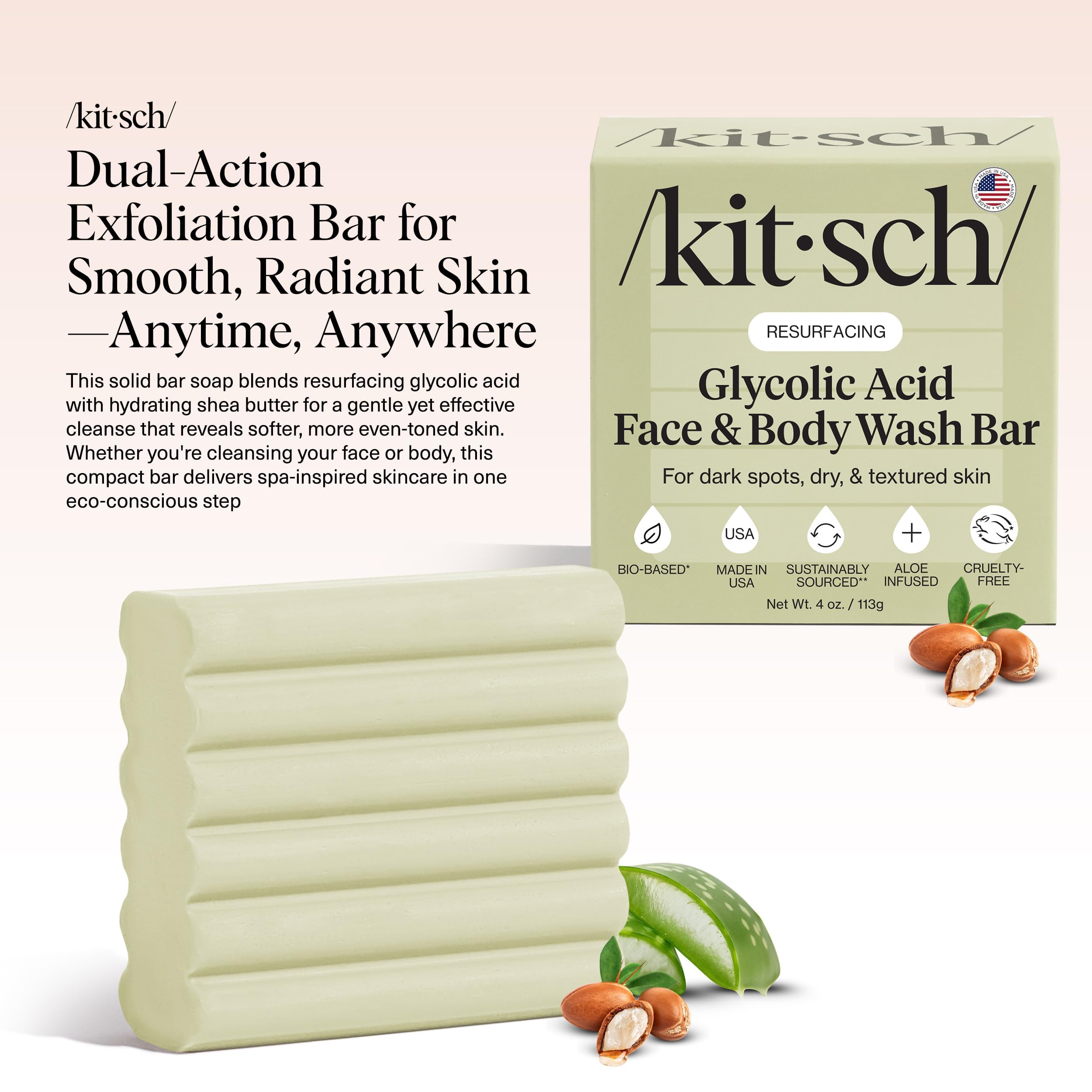 Kitsch close-up foam texture highlighting creamy lather and gentle exfoliation benefits