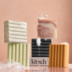 Kitsch bar in travel pouch illustrating compact convenience and mess-free travel benefit