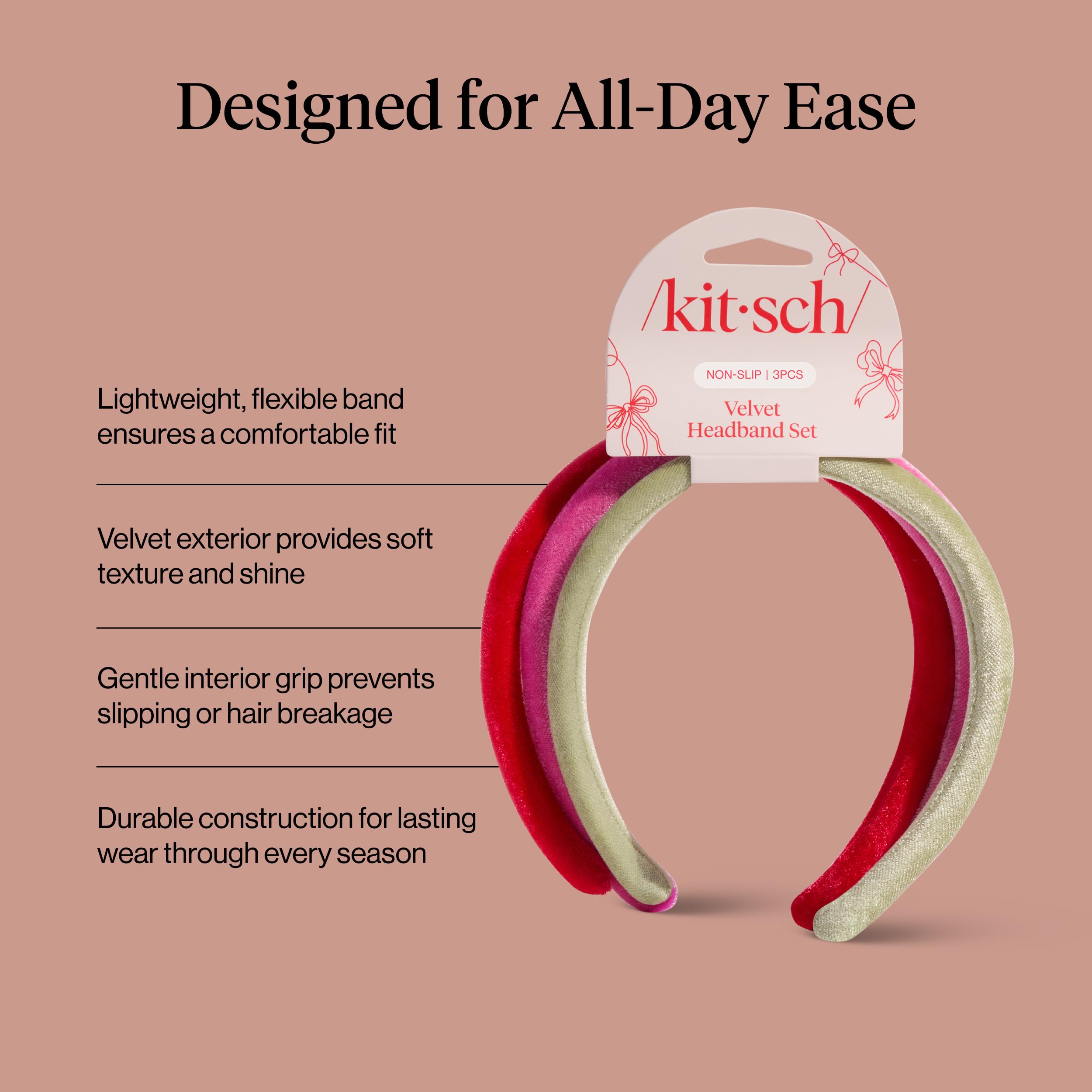 Kitsch headband worn by model with casual outfit benefit: stylish everyday hold