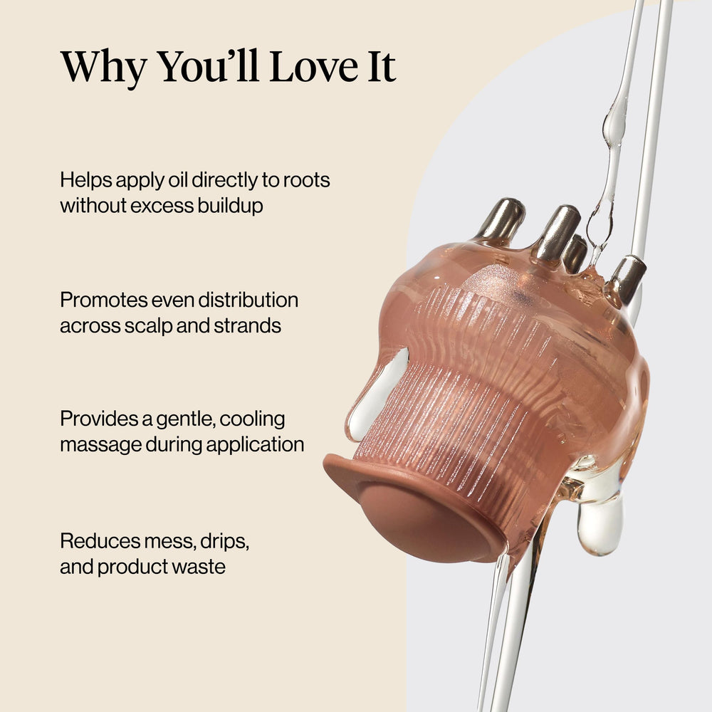 Kitsch applicator in use on a model providing soothing scalp stimulation