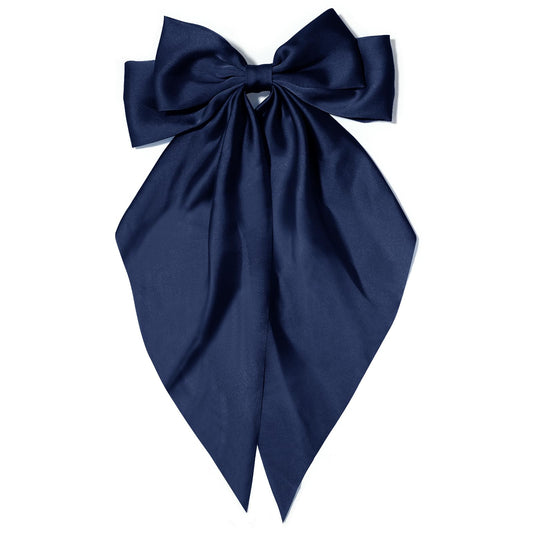 Kivzex dark blue satin bow front view showing elegant finish and instant outfit upgrade