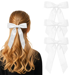 Kivzex front view white double-layer bow showing elegant shape and long tail benefits