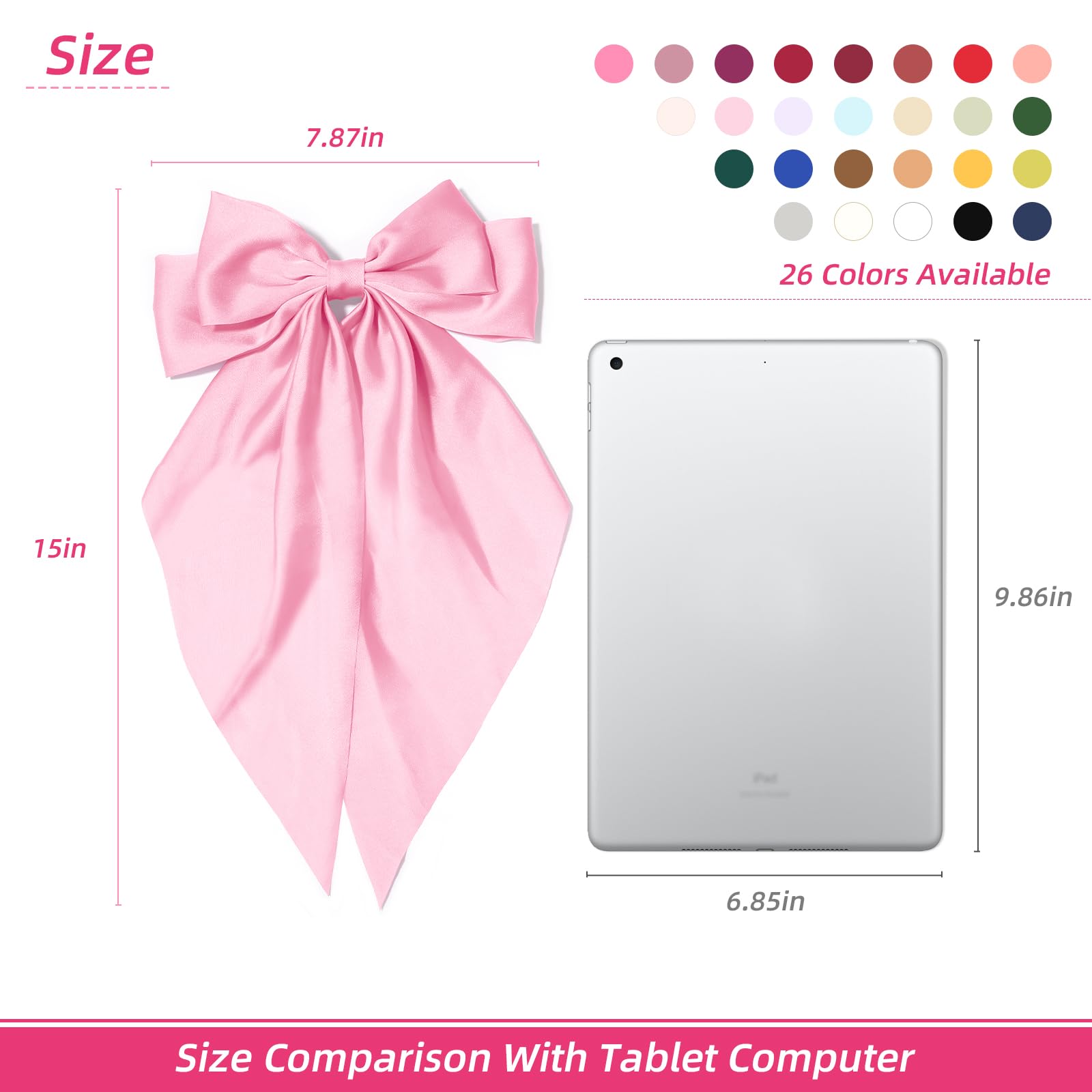 Kivzex bow held in hand to show large size and visible long tails for statement styling
