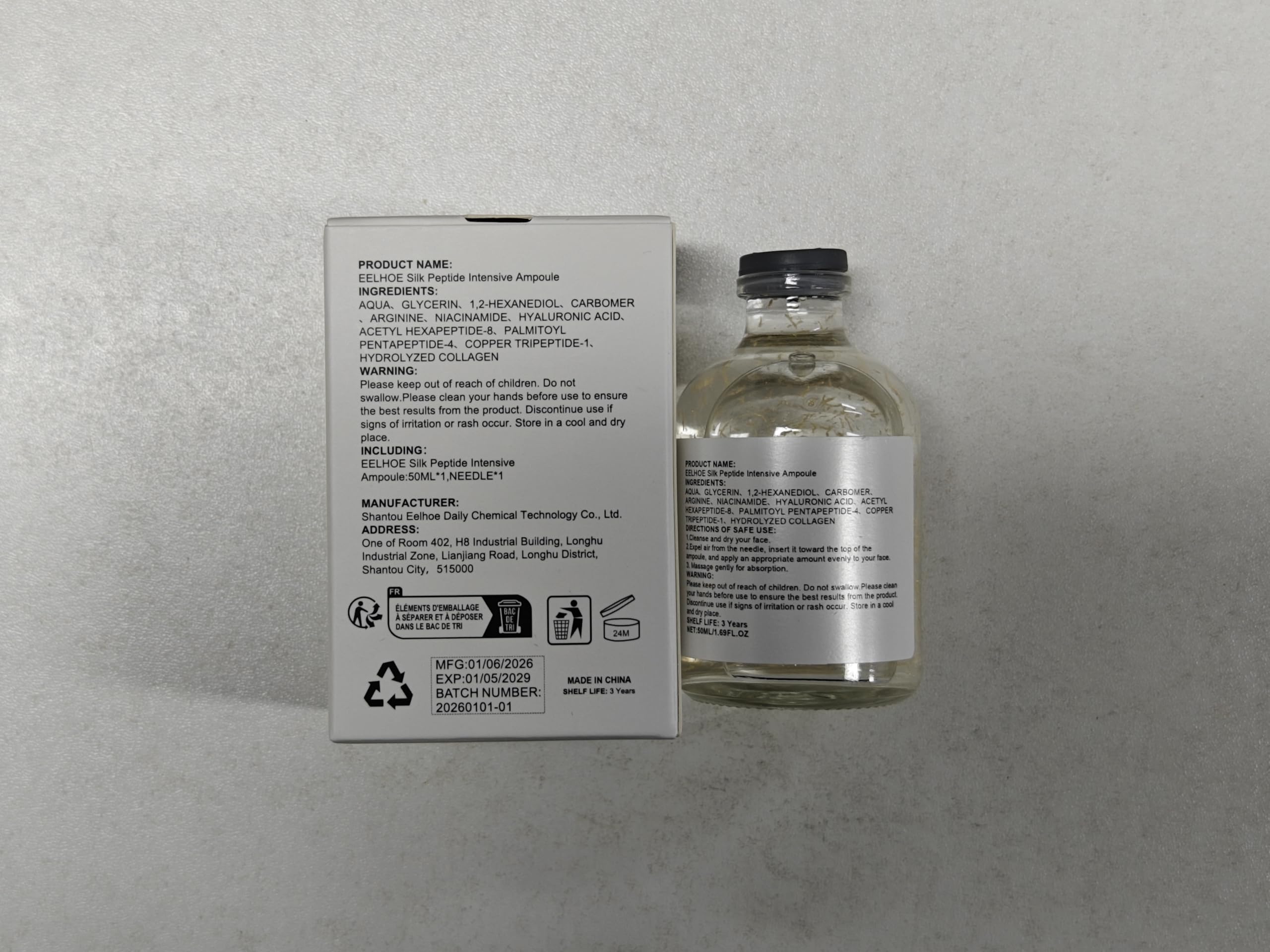 KKINYAS ingredient label close-up showing peptides and collagen benefit