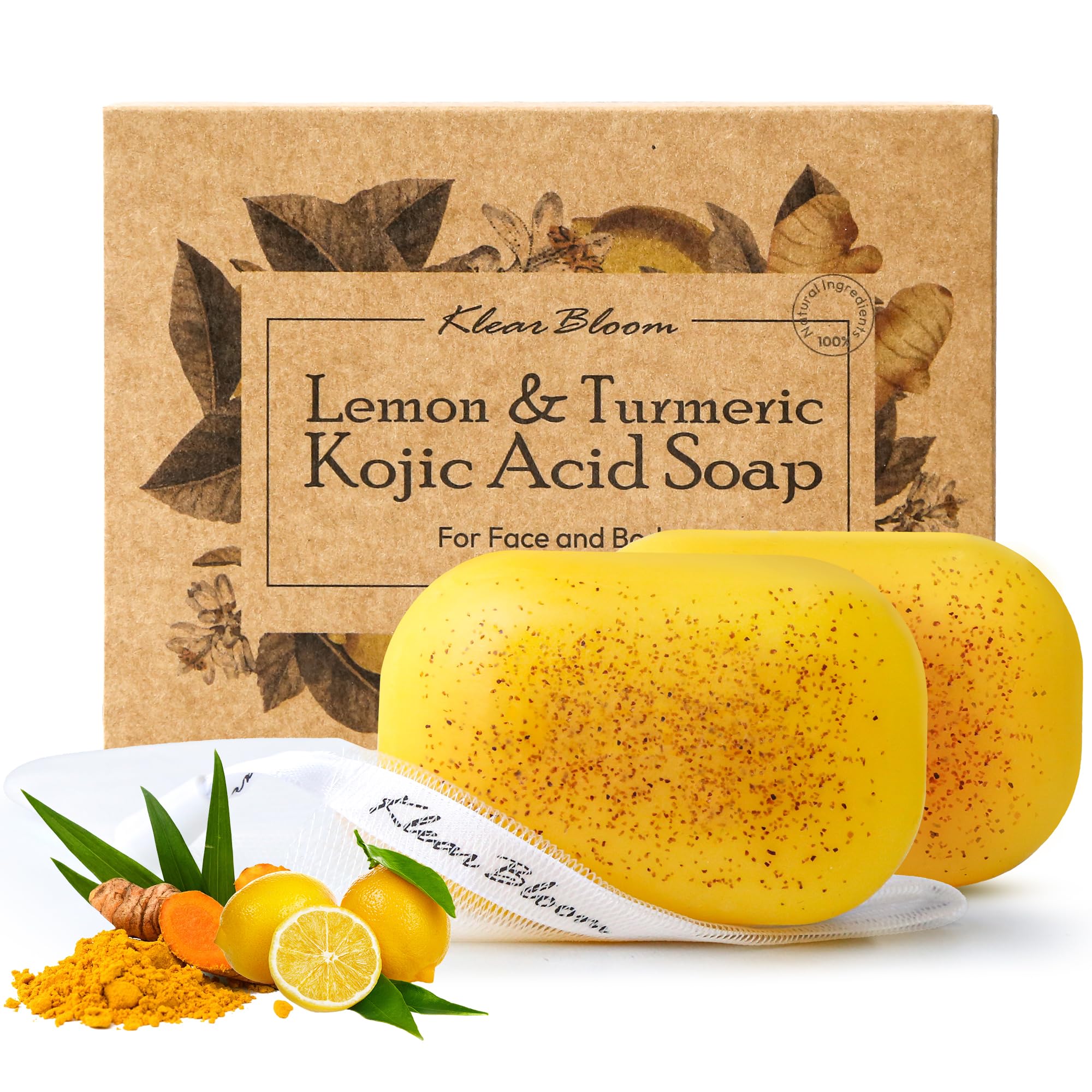 KlearBloom front packaging showing bright lemon turmeric label and product benefits
