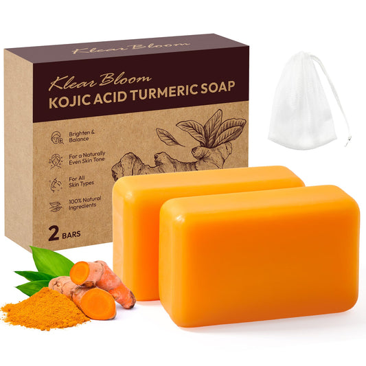 KlearBloom front packaging of two brightening soap bars, clear labeling and benefits