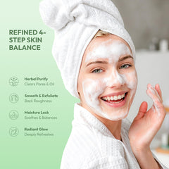 KlearBloom label close-up listing tea tree, shea butter, hydration benefits