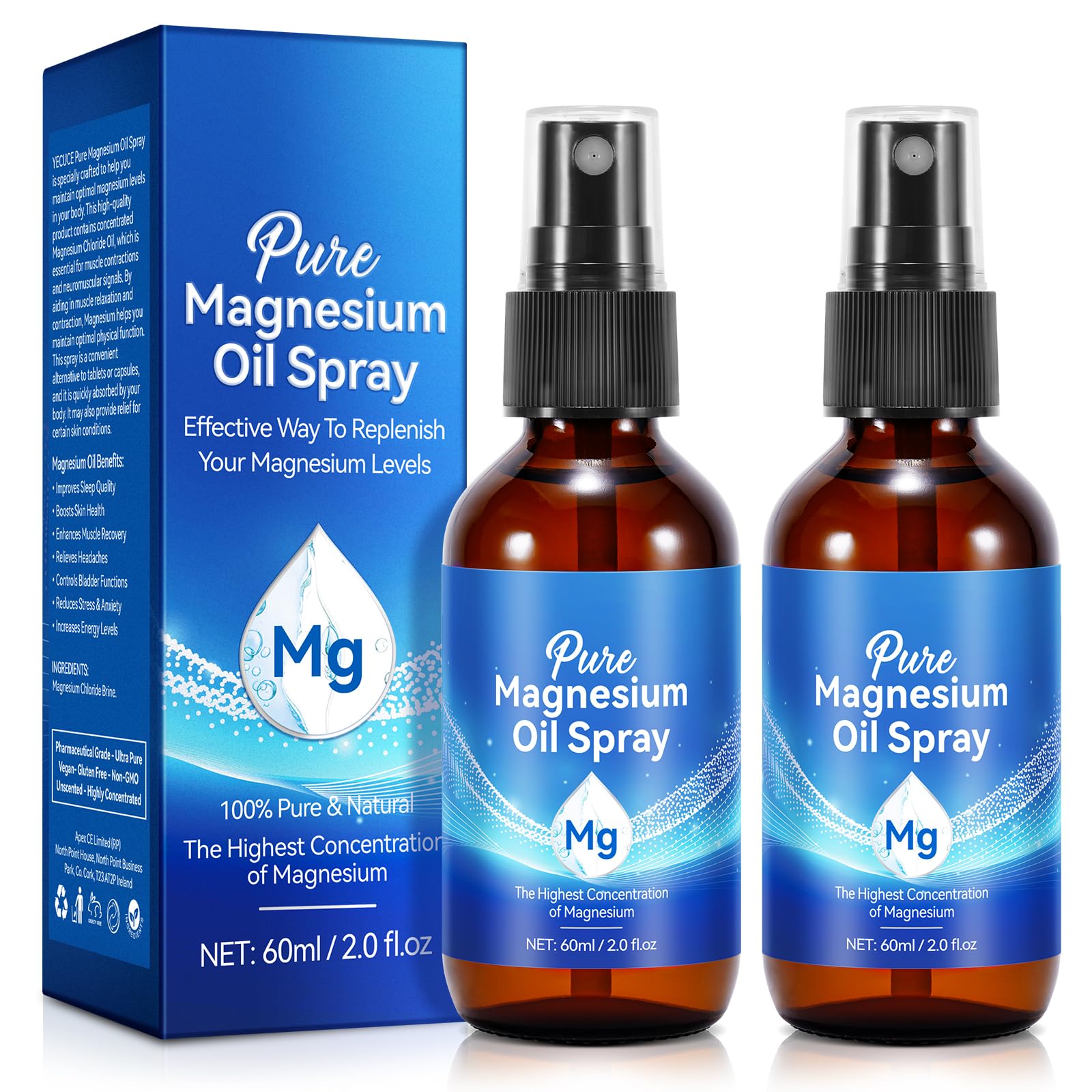 KLLALO magnesium oil spray glass bottles showing packaging and natural presentation