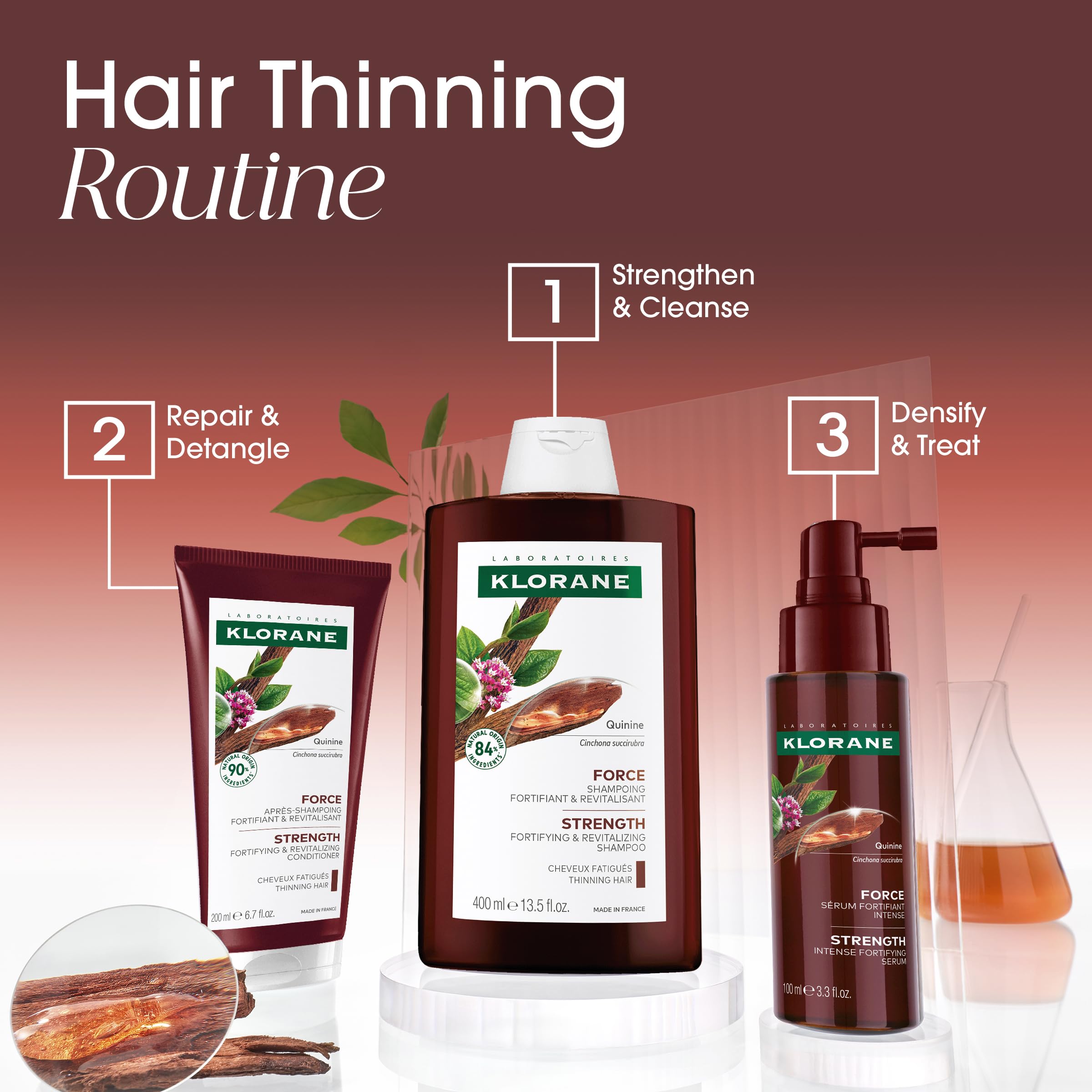 Klorane serum styled on bathroom shelf to suggest daily routine use