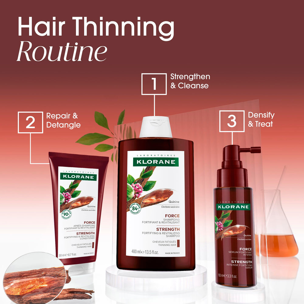 Klorane serum styled on bathroom shelf to suggest daily routine use