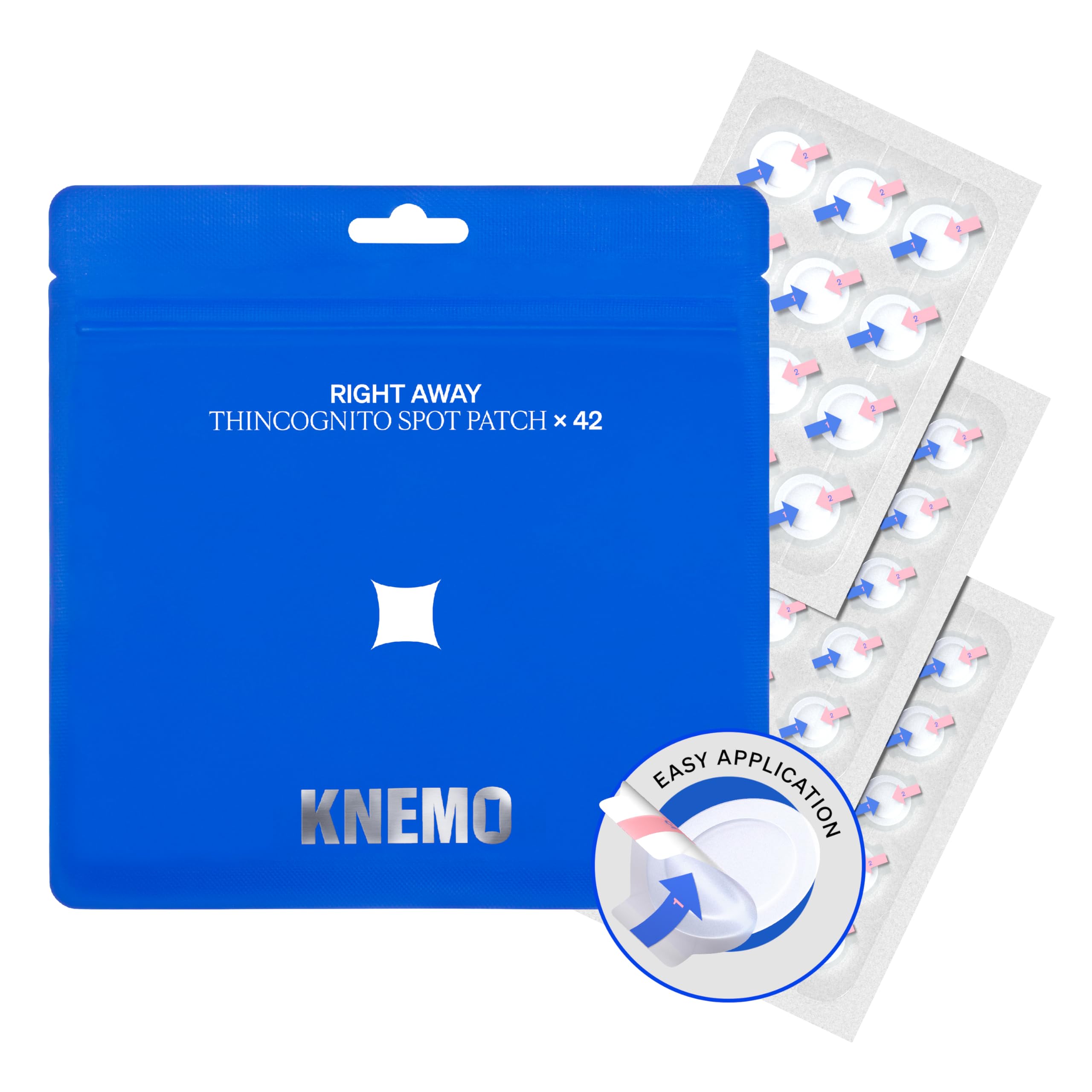 KNEMO front packaging showing 42-count patch box and benefits