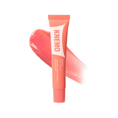 KNEMO front packaging showing Peach Muse glossy serum, travel friendly benefit