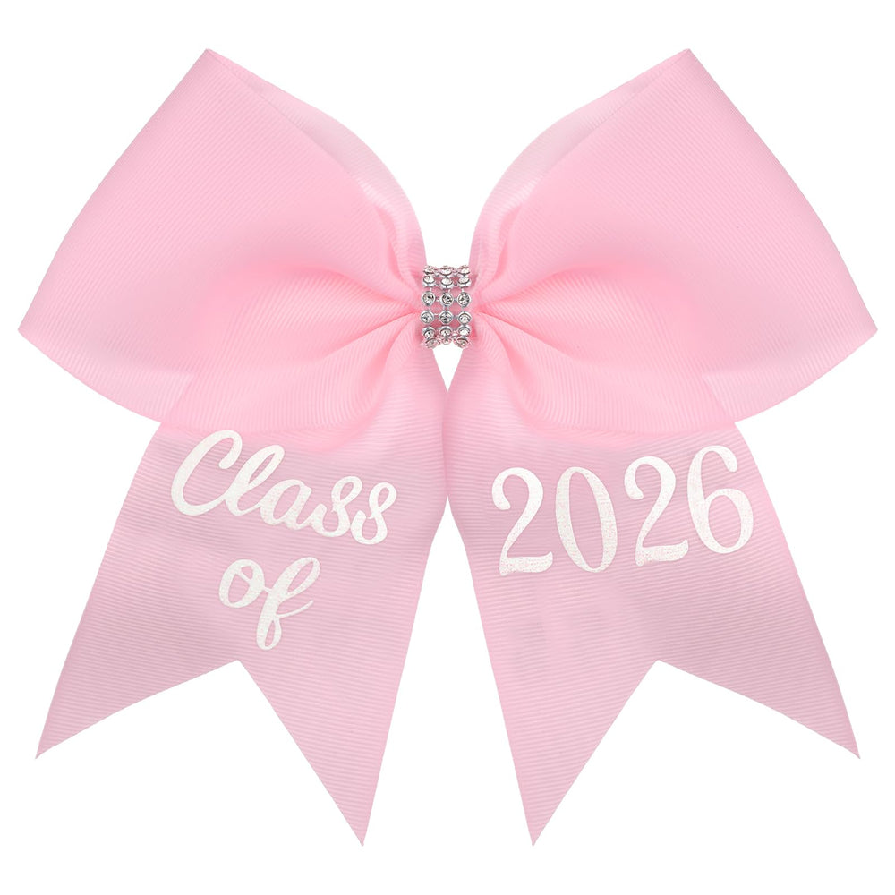 Knitgrip front view of pink Class of 2026 bow showing clear lettering and balanced design