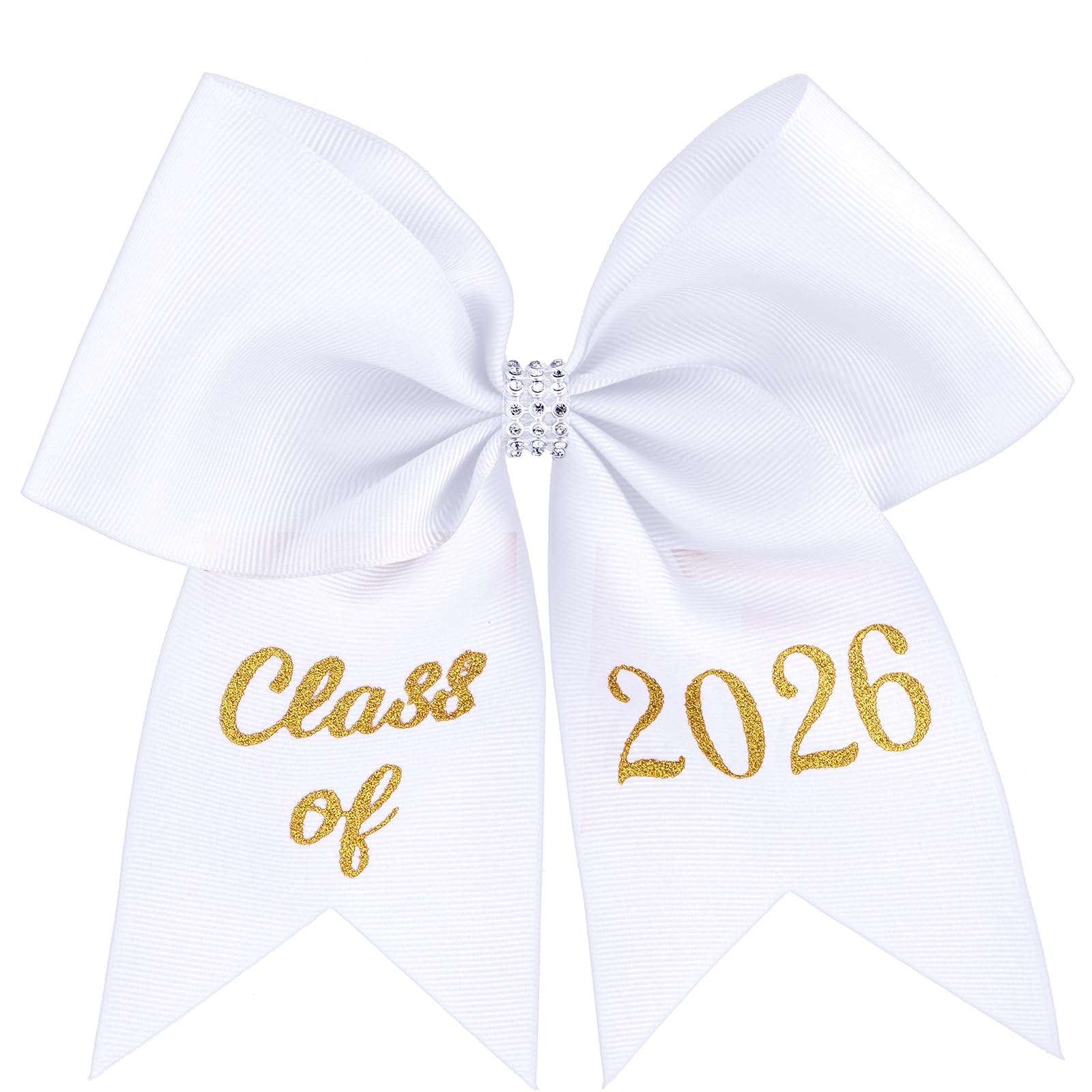 Knitgrip front view of white Class of 2026 bow, adds elegant graduation flair