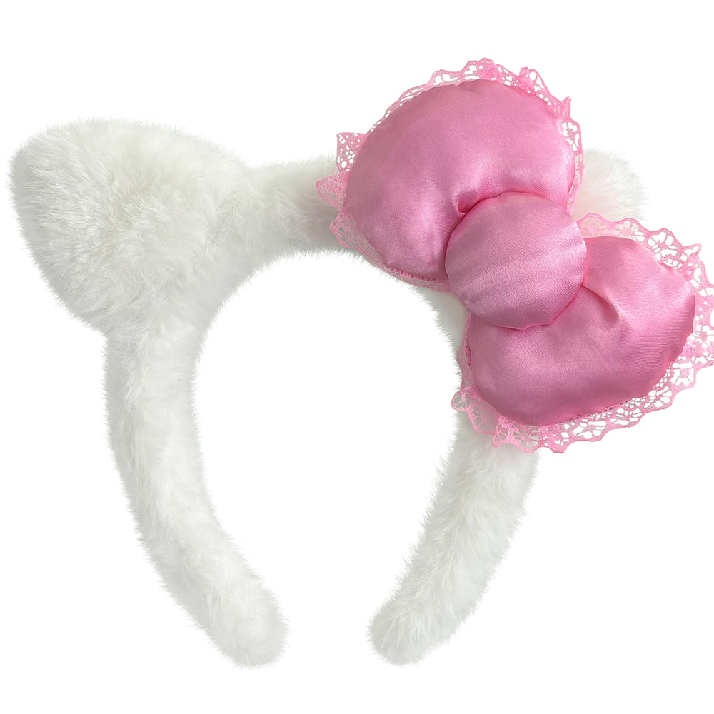 Kobataro front view of white kitty headband shows cute styling benefit