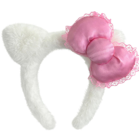 Kobataro front view of white kitty headband shows cute styling benefit