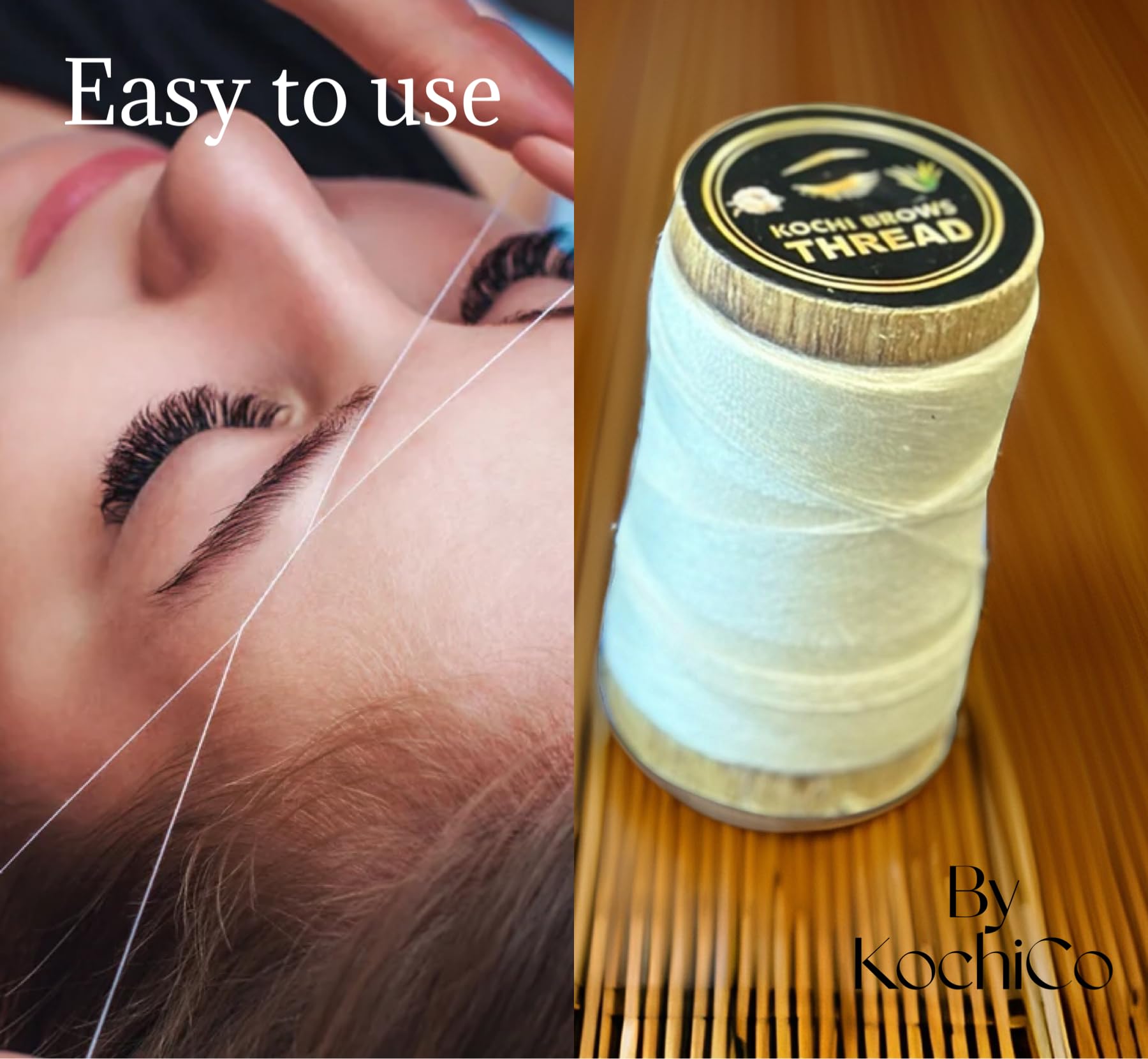 Kochi Co thread in use on eyebrow showing precise shaping benefit