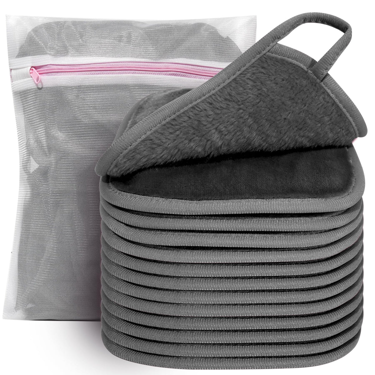 KODAMO front packaging showing 12 grey microfiber cloths and mesh bag for easy selection
