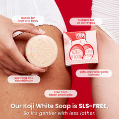 Koji White apricot shell powder detail emphasizing natural exfoliation action
