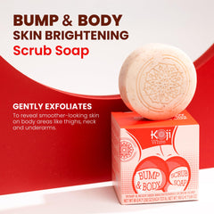 Koji White soap texture close-up highlighting exfoliating apricot shell particles
