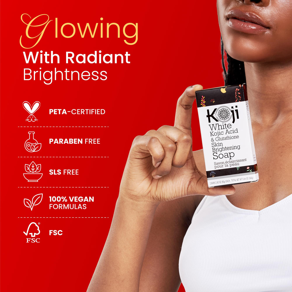 Koji White soap in shower used on body for brightening support