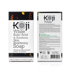 Koji White ingredients label highlighting kojic acid and glutathione