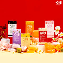 Koji White bar displayed on bathroom shelf in daily routine setting