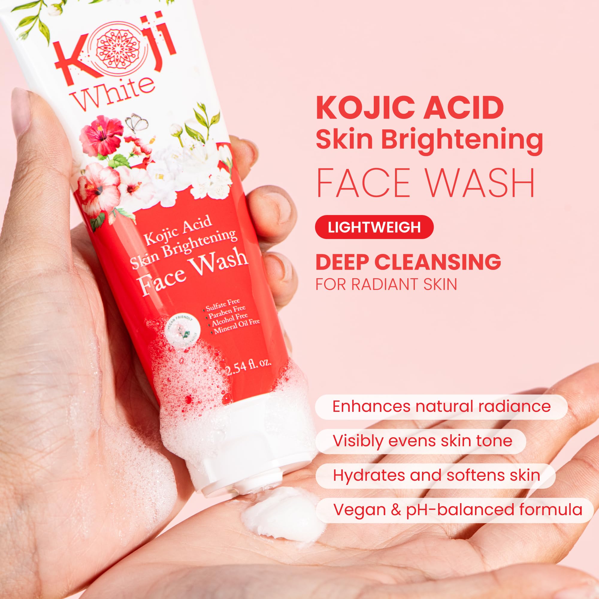 Koji White pump dispensing cream texture for gentle exfoliation