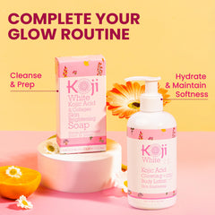Koji White soap flatlay with natural elements suggesting clean, vegan formulation benefit