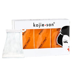 Kojie San front packaging showing three bars and net benefits brightening