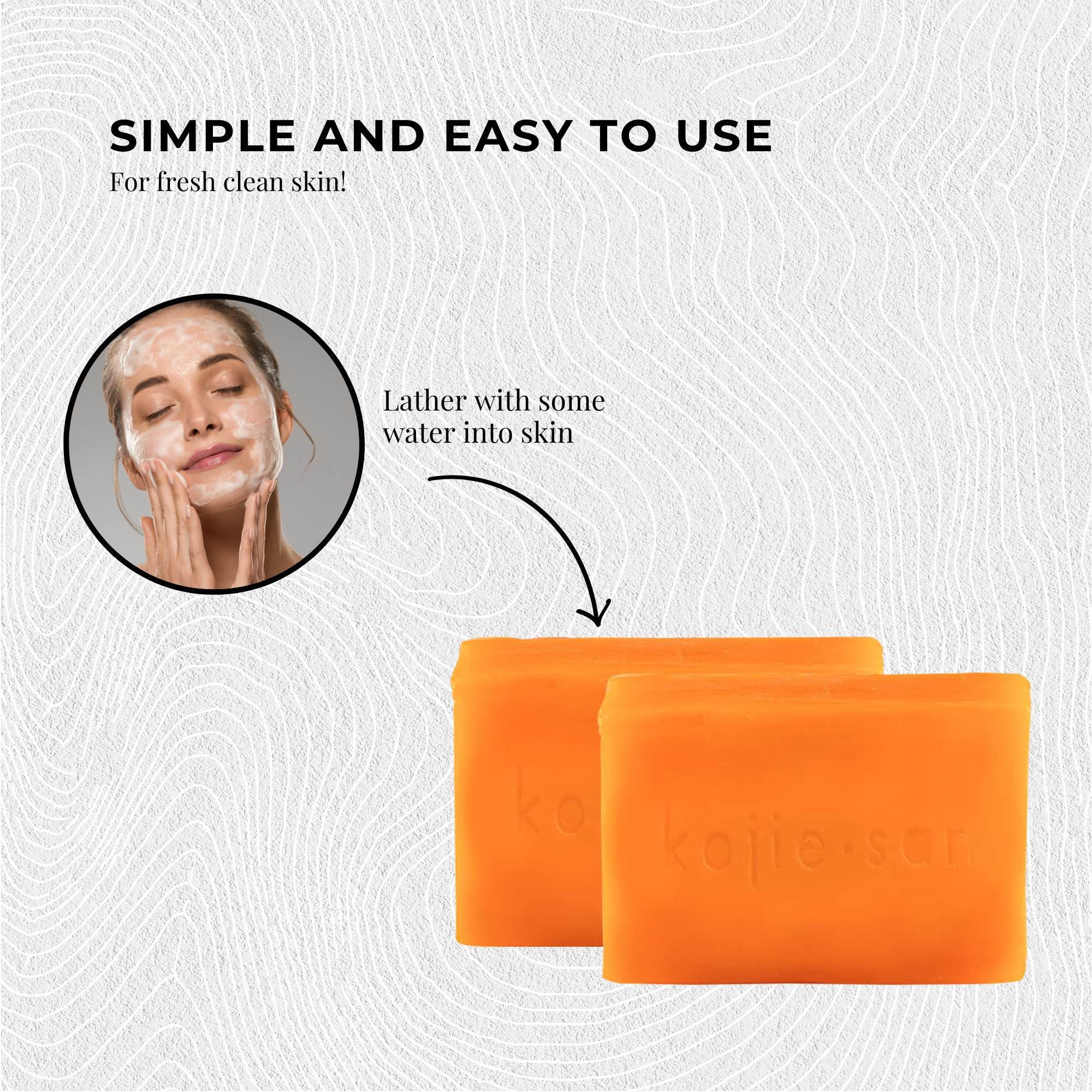 Kojie San bar applied to face near mirror showing targeted use