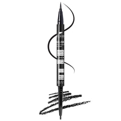 Kokie dual-ended eyeliner front packaging showing matte black finish benefits