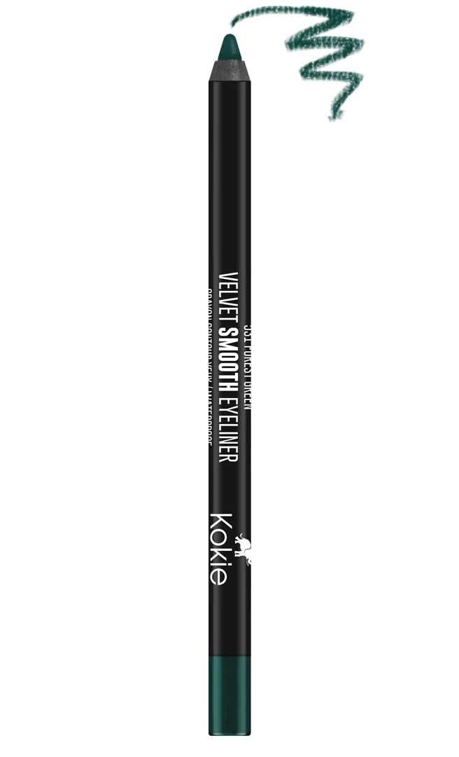 Kokie forest green pencil front view showing packaging and color payoff