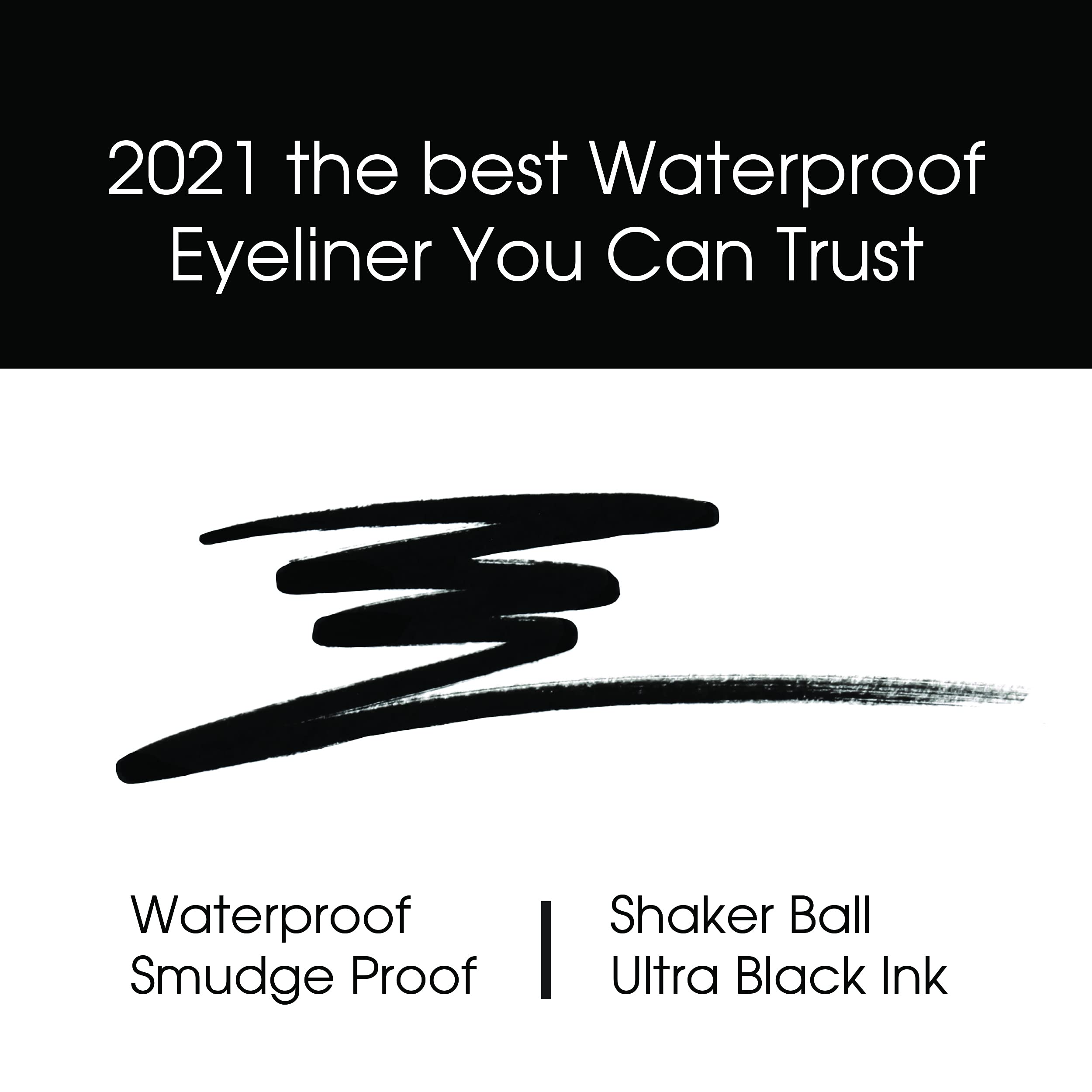 Kokie eyeliner applied as winged liner, shows intense definition