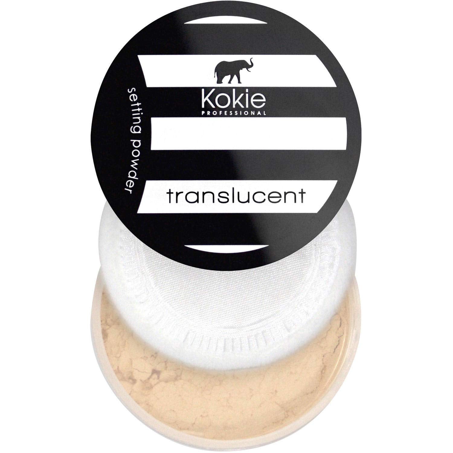 Kokie translucent powder front packaging showing compact and jar for travel convenience